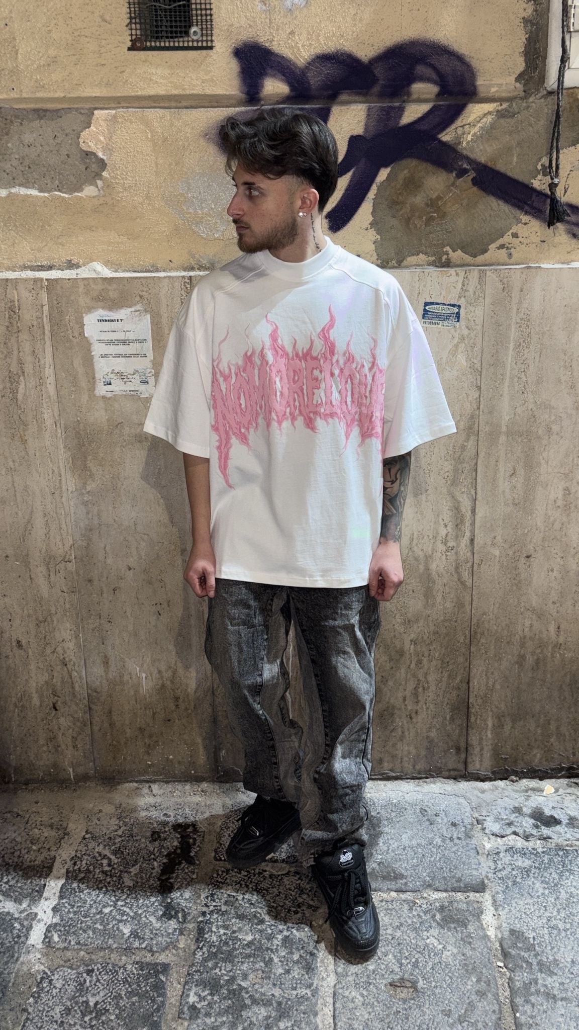 T-Shirt Bianca Stampa Rosa