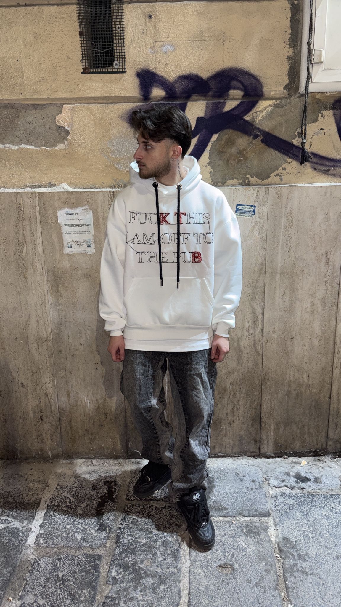 Felpa Bianca Scritta Ricamata