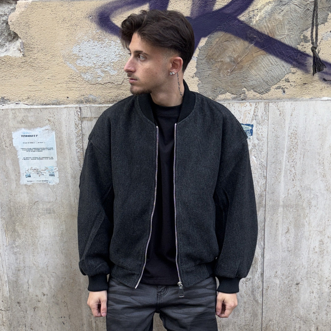 Giubbotto Bomber Wool Blend – Nero Antracite